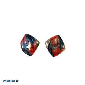 Vintage 80’s Bold Gold &Colorful Swirled Earrings